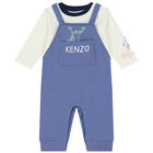Baby Boys Blue & Ivory Logo & Frog Dungaree Set, 1, hi-res